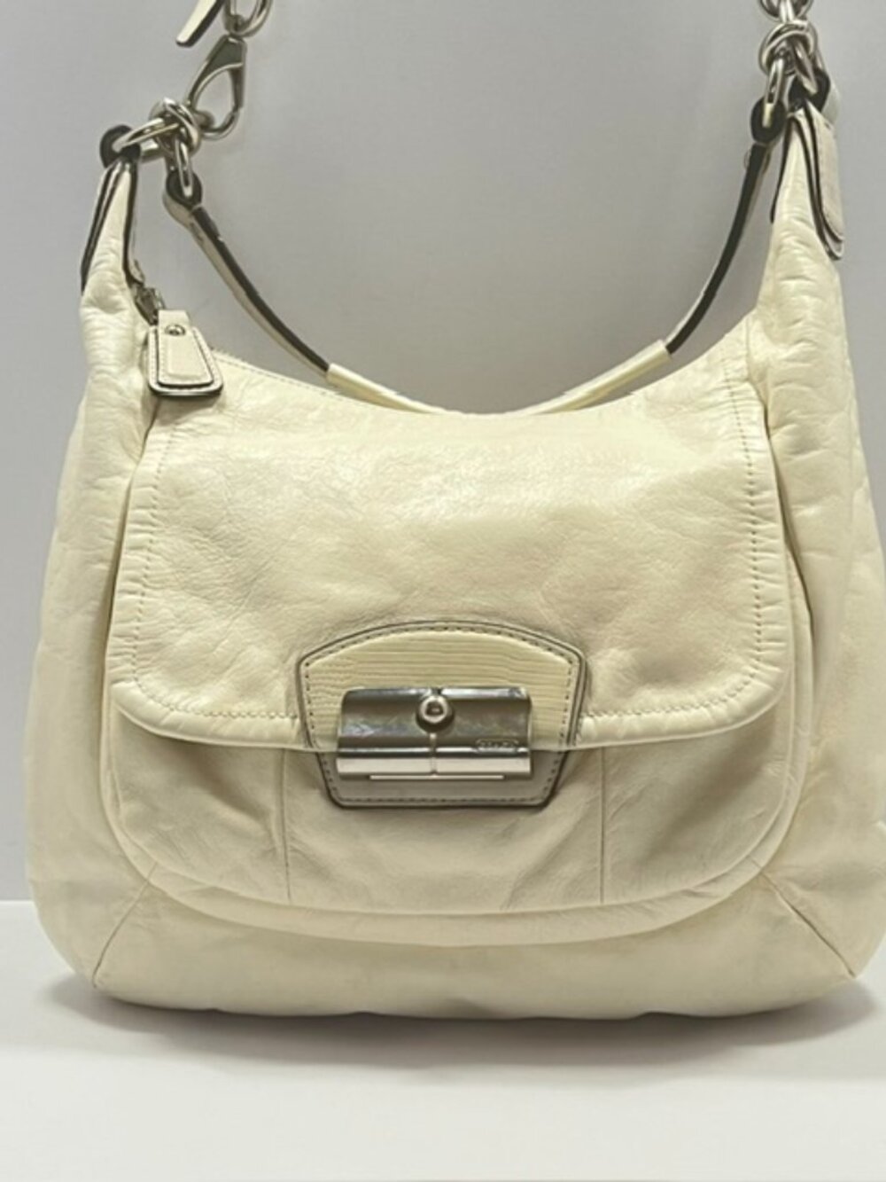 Coach Kristin Leather Hobo Bag w/python-embossed trim, Ivory/beige